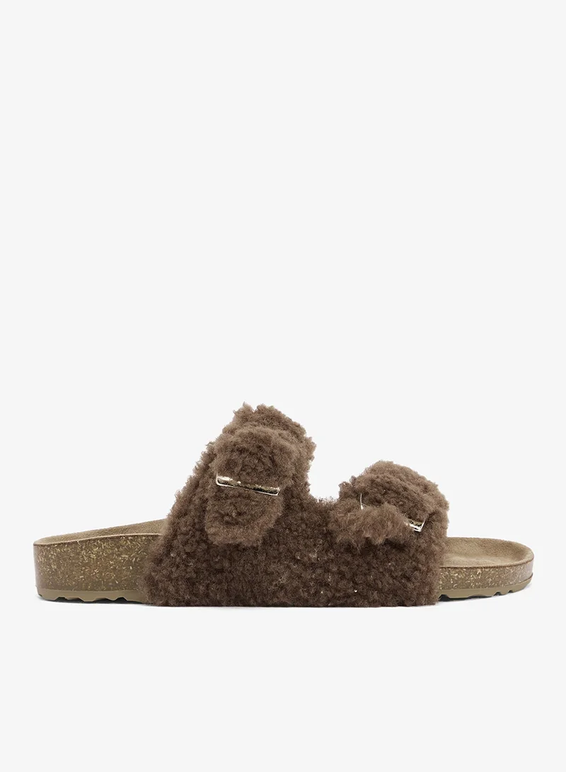 Ginger Cork Faux Fur Flat Sandals